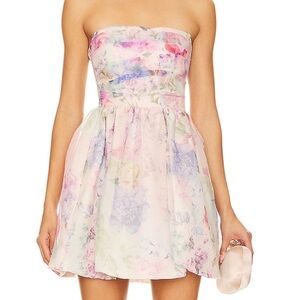 Amanda Uprichard Floral Strapless Mini Dress - Pink and White